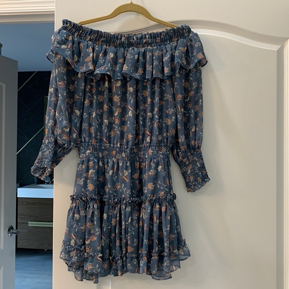 Dresses & Skirts - MISA LA Blue floral mini off the shoulder dress in size XS